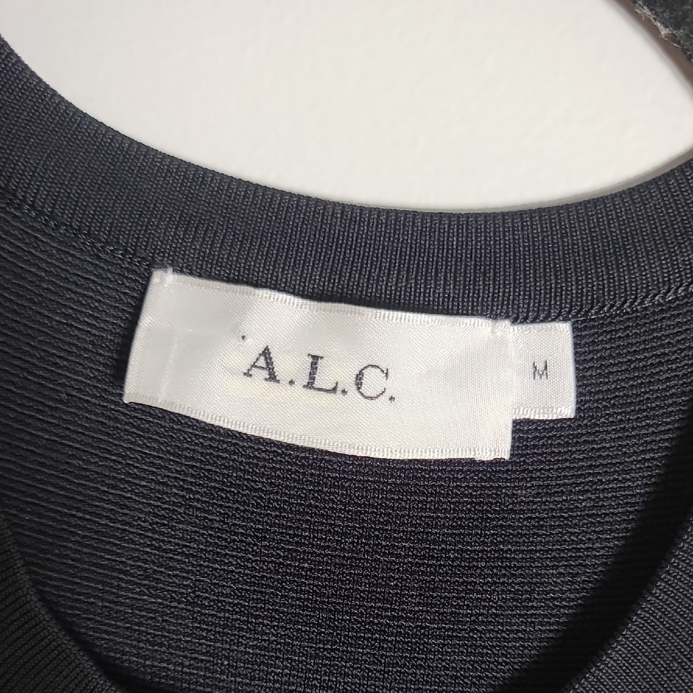A.L.C. Black Sleeveless Crewneck Fit And Flare Dress In Black and White Size Med - Picture 2 of 16